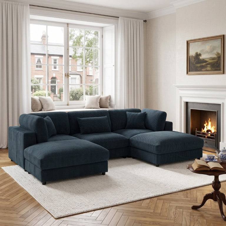 English Elm Corduroy Ribbed Upholstered Modular Sectional Sofa for Spacious Living Rooms B2748S00265