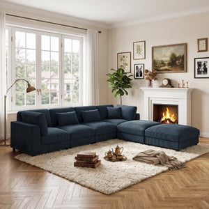 English Elm Corduroy Modular Sectional Sofa Textured Fabric Seating for Stylish Living Rooms B2748S00266