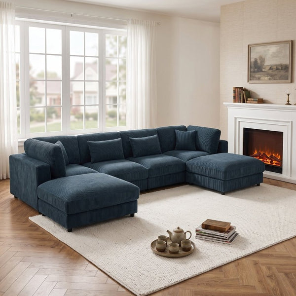 English Elm Corduroy Modular Sectional Sofa Textured Fabric Seating for Stylish Living Rooms B2748S00266