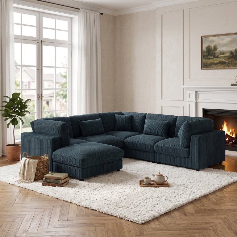 English Elm Corduroy Ribbed Modular L-Shaped Sectional Sofa for Cozy Contemporary Living Rooms B2748S00267