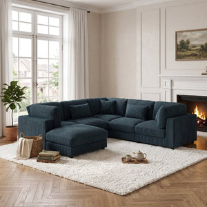English Elm Corduroy Ribbed Modular L-Shaped Sectional Sofa for Cozy Contemporary Living Rooms B2748S00267