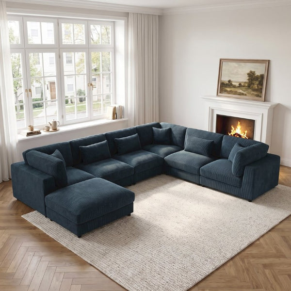 English Elm Corduroy Modular Sectional with Ridged Texture and Flexible Living Room Configuration B2748S00268