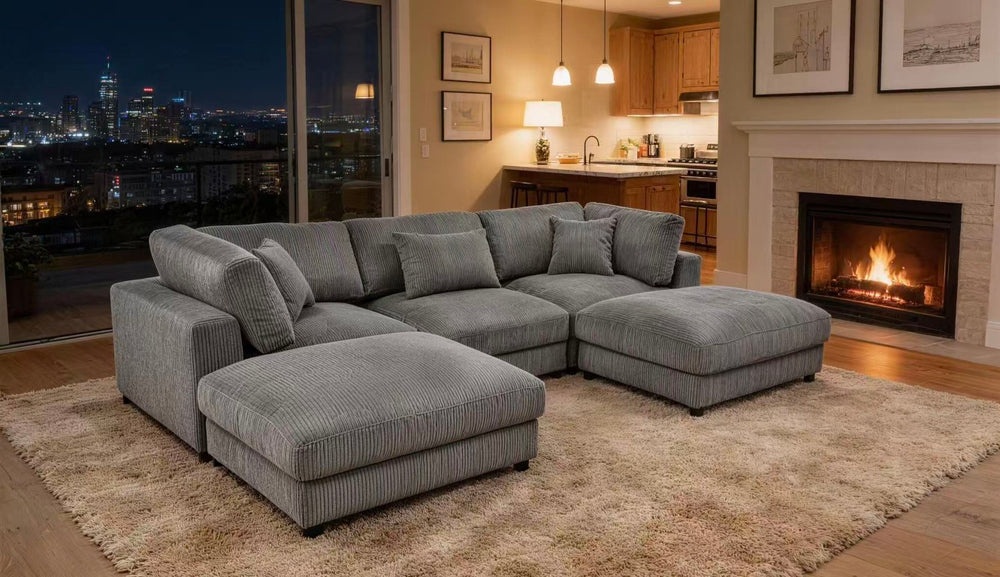 English Elm Corduroy Ribbed Modular Sectional Sofa for Cozy Living Rooms with Flexible Seating B2748S00270