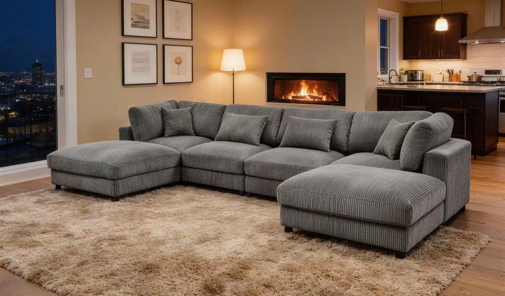 English Elm Corduroy Modular Sectional Sofa with Textured Upholstery for Cozy Living Rooms B2748S00271