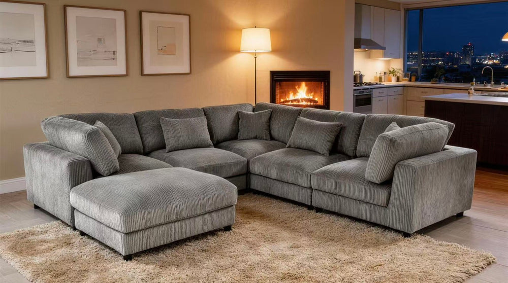 English Elm Corduroy Ribbed Modular Sectional Sofa with L Shaped Layout for Contemporary Living B2748S00272