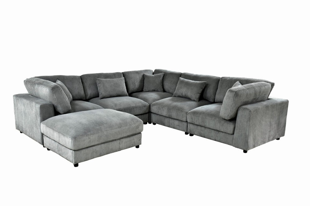 English Elm Corduroy Ribbed Modular Sectional Sofa with L Shaped Layout for Contemporary Living B2748S00272