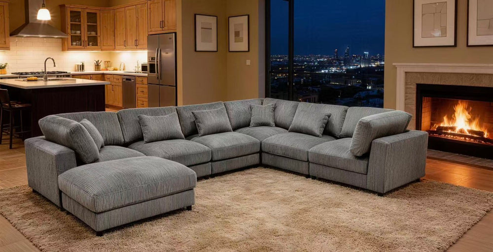 English Elm Corduroy Modular Sectional with Ridged Texture for Flexible Open Plan Living Rooms B2748S00273