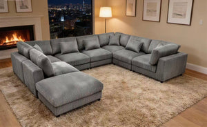English Elm Corduroy Upholstered L-Shaped Modular Sectional with Toss Pillows for Living Rooms B2748S00274