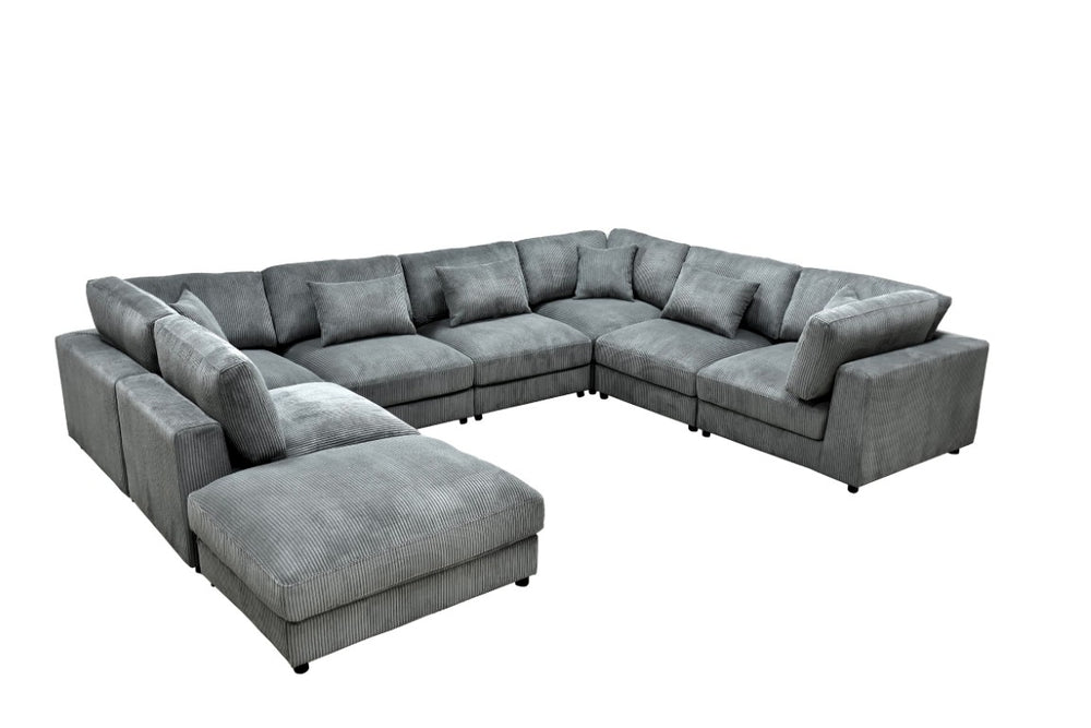 English Elm Corduroy Upholstered L-Shaped Modular Sectional with Toss Pillows for Living Rooms B2748S00274
