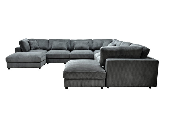 English Elm Corduroy Upholstered L-Shaped Modular Sectional with Toss Pillows for Living Rooms B2748S00274