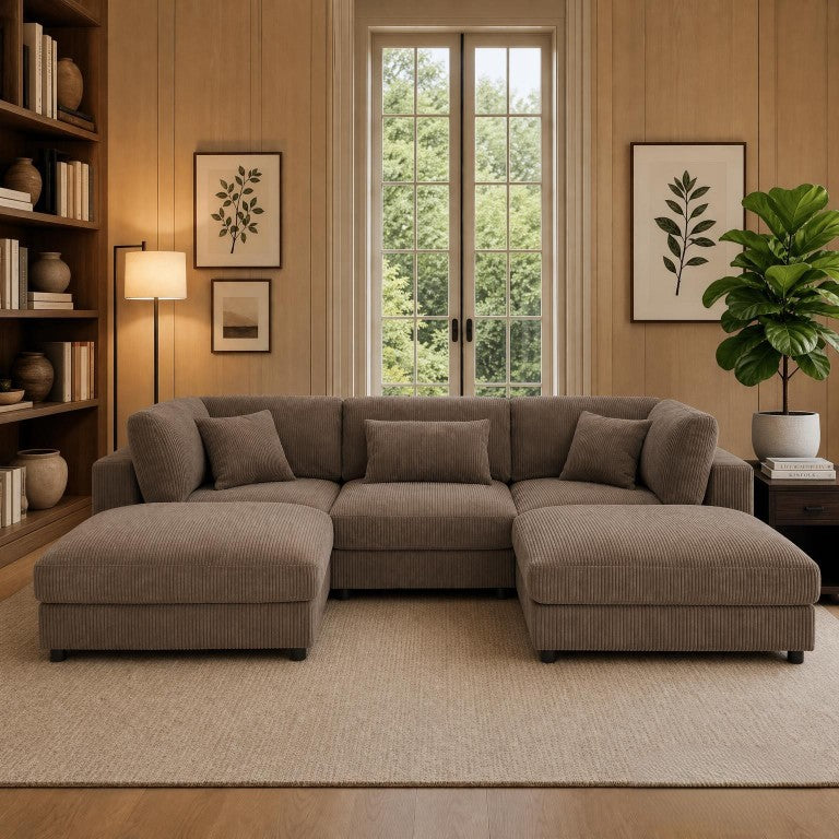 English Elm Corduroy Ribbed Modular Sectional Sofa for Living Room Comfort and Flexible Seating B2748S00275