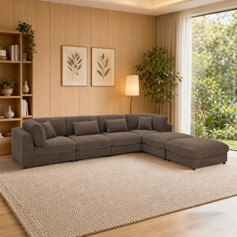 English Elm Corduroy Modular Sectional with Plush Texture for Versatile Living Room Configurations B2748S00276