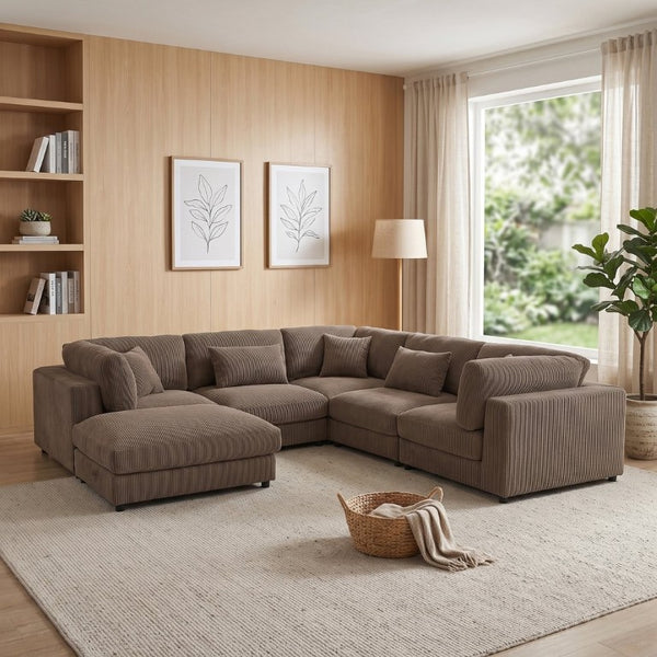 English Elm Corduroy Ribbed Modular Sectional Sofa with L Shaped Corner Seating for Living Rooms B2748S00277
