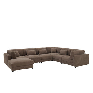 English Elm Corduroy Modular Sectional with Ridged Texture and Flexible Open Plan Living Room Seating B2748S00278