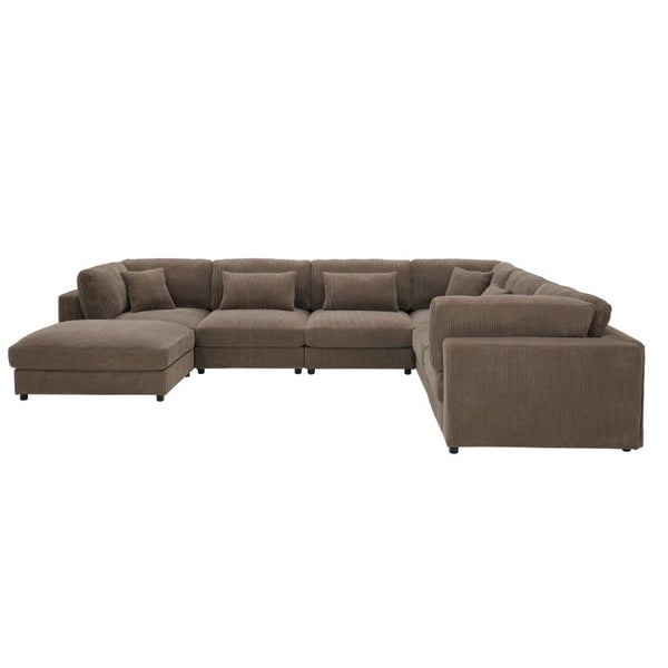 English Elm Corduroy Modular Sectional with Ridged Texture and Flexible Open Plan Living Room Seating B2748S00278