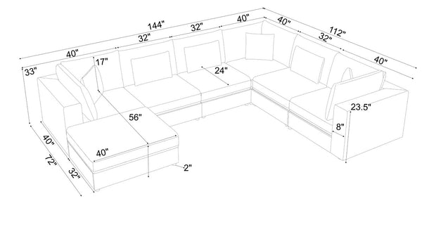 English Elm Corduroy Modular Sectional with Ridged Texture and Flexible Open Plan Living Room Seating B2748S00278