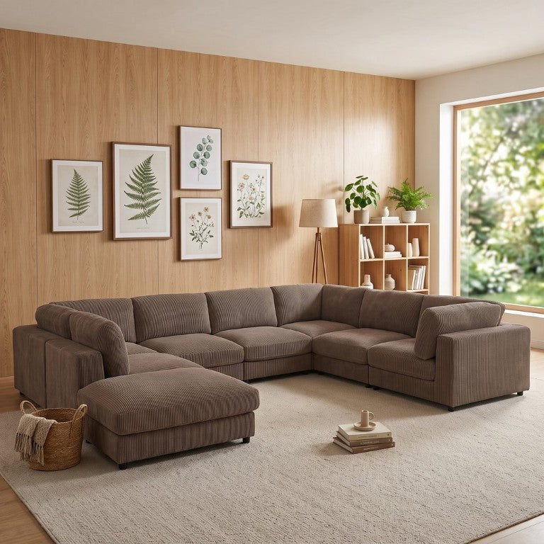 English Elm Corduroy Ribbed Modular Sectional Sofa for Open Concept Living Room Seating Corduroy 176 L x 112 W x 33 H B2748S00279