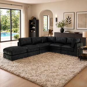 English Elm Modular Corduroy Sectional Sofa with Ribbed Texture for Flexible Living Room Layouts B2748S00281