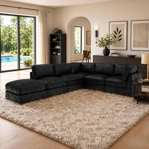 English Elm Modular Corduroy Sectional Sofa with Ribbed Texture for Flexible Living Room Layouts B2748S00281