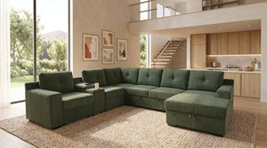 English Elm Chenille U-Shaped Sectional Sleeper with Console Storage and USB Charging Port B2748S00282