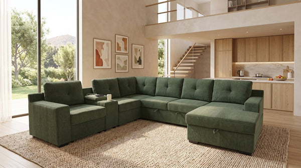 English Elm Chenille U-Shaped Sectional Sleeper with Console Storage and USB Charging Port B2748S00282
