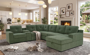 English Elm Chenille U-Shaped Sectional Sleeper with Console Storage and USB Charging Port B2748S00282