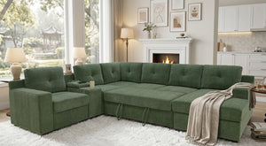 English Elm Chenille U-Shaped Sectional Sleeper with Console Storage and USB Charging Port B2748S00282