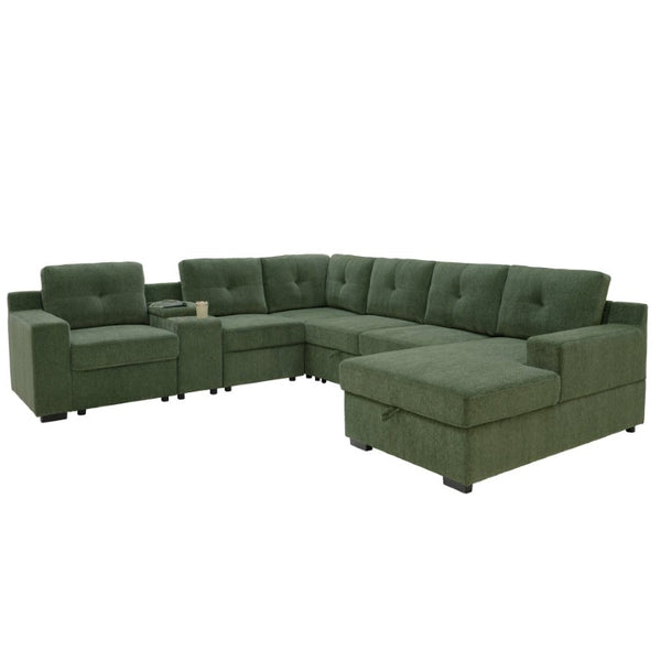 English Elm Chenille U-Shaped Sectional Sleeper with Console Storage and USB Charging Port B2748S00282