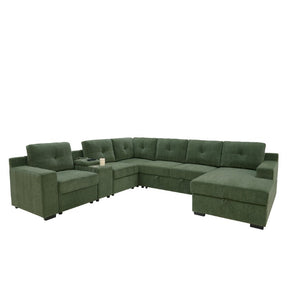 English Elm Chenille U-Shaped Sectional Sleeper with Console Storage and USB Charging Port B2748S00282