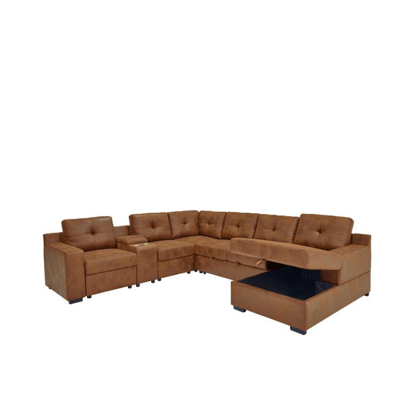 English Elm Hot-Stamping Chenille U-Shaped Sectional with Console Storage and Pull-Out Sleeper B2748S00283