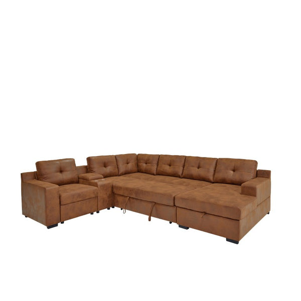 English Elm Hot-Stamping Chenille U-Shaped Sectional with Console Storage and Pull-Out Sleeper B2748S00283