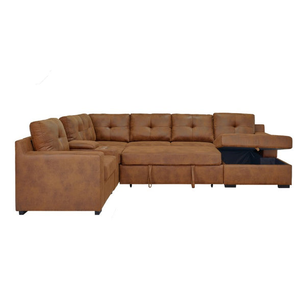 English Elm Hot-Stamping Chenille U-Shaped Sectional with Console Storage and Pull-Out Sleeper B2748S00283