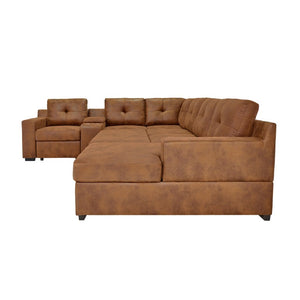 English Elm Hot-Stamping Chenille U-Shaped Sectional with Console Storage and Pull-Out Sleeper B2748S00283