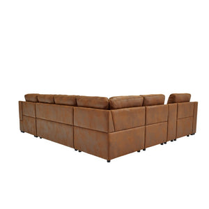 English Elm Hot-Stamping Chenille U-Shaped Sectional with Console Storage and Pull-Out Sleeper B2748S00283
