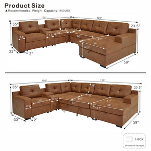 English Elm Hot-Stamping Chenille U-Shaped Sectional with Console Storage and Pull-Out Sleeper B2748S00283