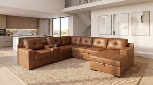 English Elm Hot-Stamping Chenille U-Shaped Sectional with Console Storage and Pull-Out Sleeper B2748S00283