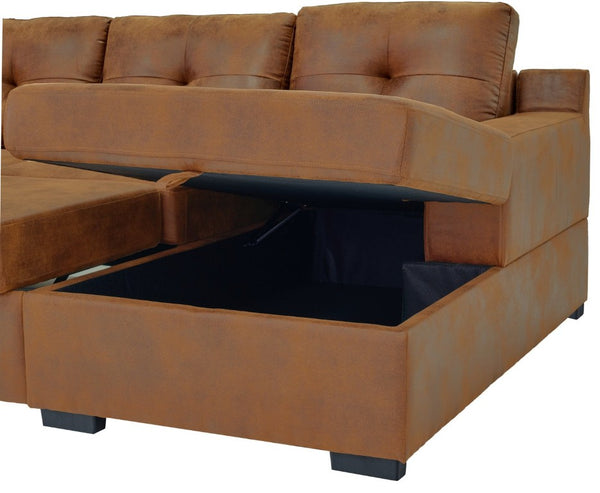 English Elm Hot-Stamping Chenille U-Shaped Sectional with Console Storage and Pull-Out Sleeper B2748S00283