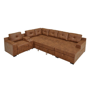 English Elm Hot-Stamping Chenille U-Shaped Sectional with Console Storage and Pull-Out Sleeper B2748S00283