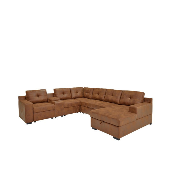 English Elm Hot-Stamping Chenille U-Shaped Sectional with Console Storage and Pull-Out Sleeper B2748S00283