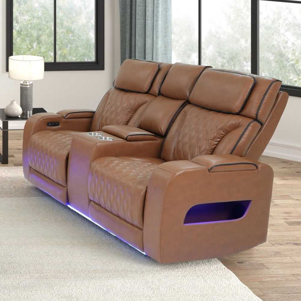 English Elm Jazmina Theater Loveseat with Bluetooth Speakers Led Lighting and Power Recline B2749P509175