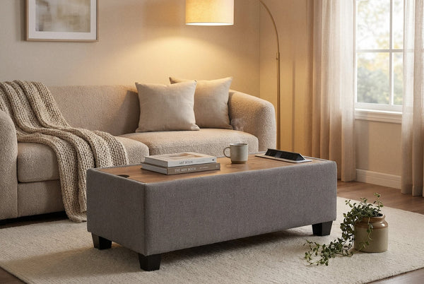 English Elm Montclair Upholstered Sofa Table with Hidden Storage Wooden Top and Built-in Charging B2749P525114
