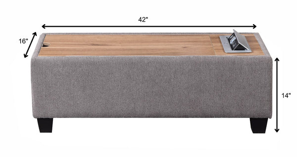 English Elm Montclair Upholstered Sofa Table with Hidden Storage Wooden Top and Built-in Charging B2749P525114