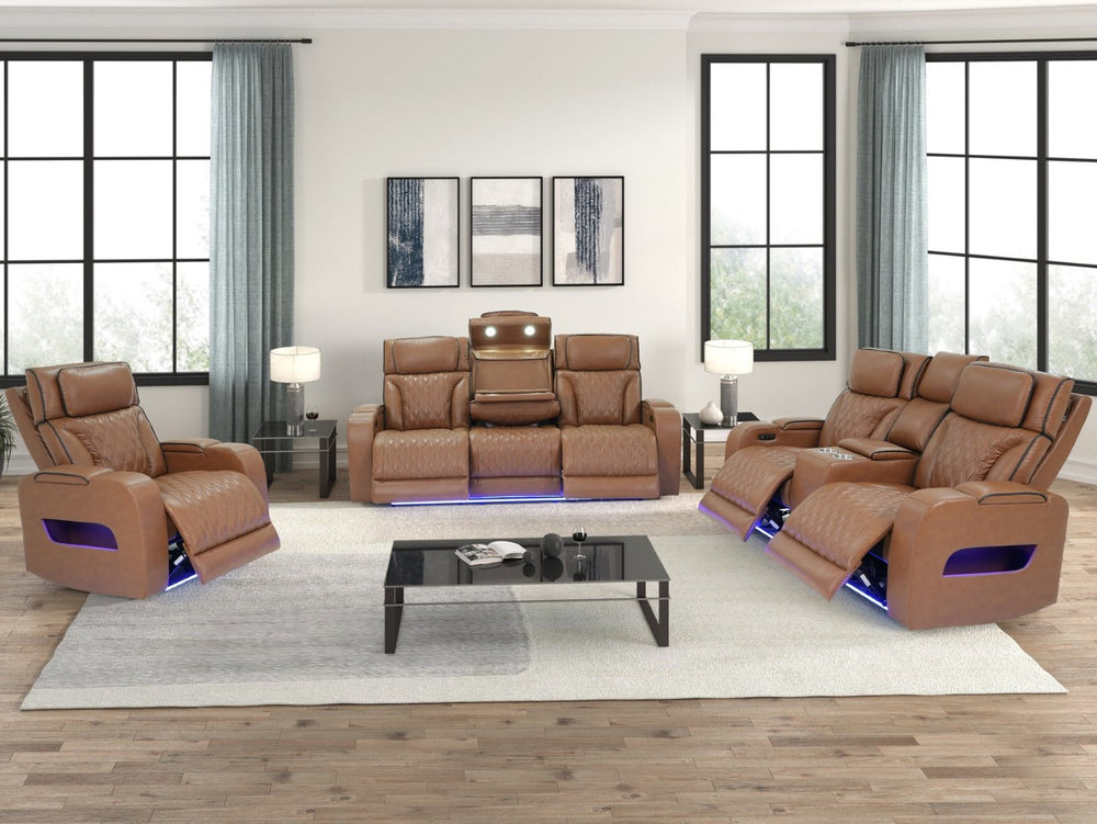 English Elm Jazmina Power Reclining Sofa Set with Led Lighting Bluetooth and Wireless Charging B2749S00365