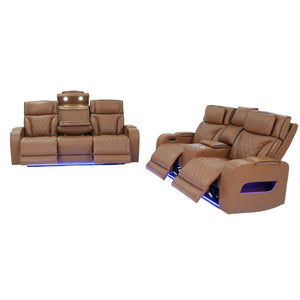 English Elm Jazmina Quilted Leather Aire Power Reclining Living Room Set with Tech Console B2749S00366