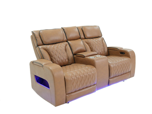 English Elm Jazmina Quilted Leather Aire Power Reclining Living Room Set with Tech Console B2749S00366