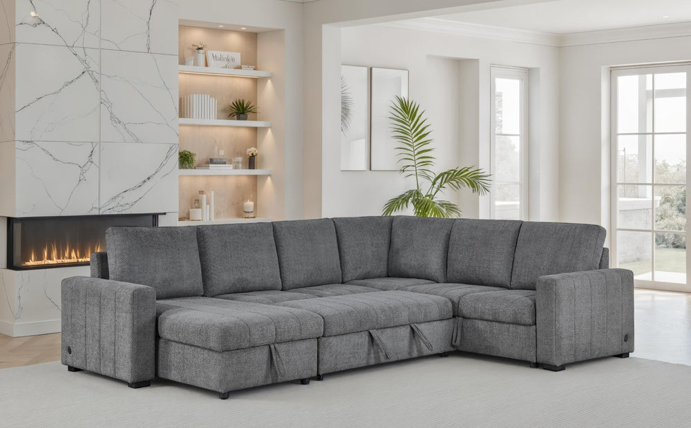 English Elm Noemi Boucle Modular Sectional with Sleeper Chaise Storage and Usb Charging Ports B2749S00368
