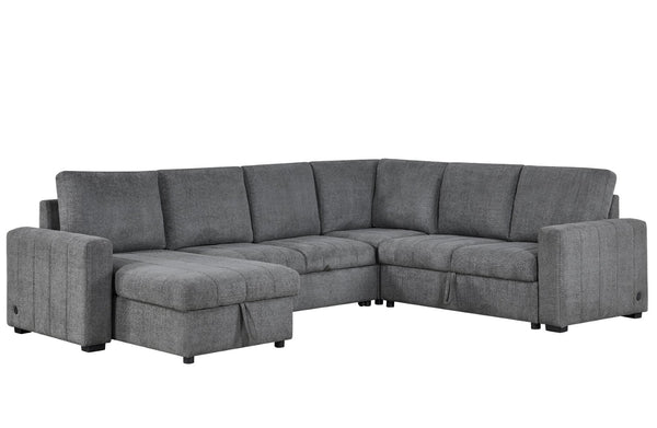 English Elm Noemi Boucle Modular Sectional with Sleeper Chaise Storage and Usb Charging Ports B2749S00368