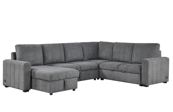 English Elm Noemi Boucle Modular Sectional with Sleeper Chaise Storage and Usb Charging Ports B2749S00368