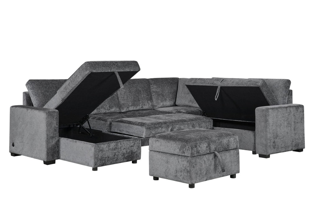 English Elm Elowen Chenille Modular Sectional Sleeper with Storage Ottoman and Usb Charging B2749S00369