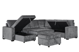 English Elm Elowen Chenille Modular Sectional Sleeper with Storage Ottoman and Usb Charging B2749S00369